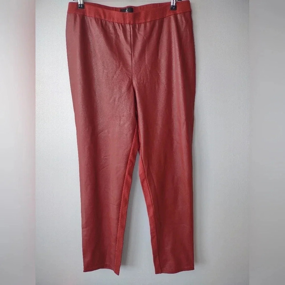 Jason Wu faux leather burnt orange pull-on pants women's size Medium sli… - Picture 4 of 11